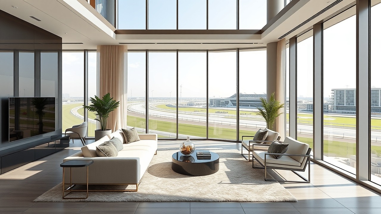 Luxury apartment interior overlooking Meydan Racecourse