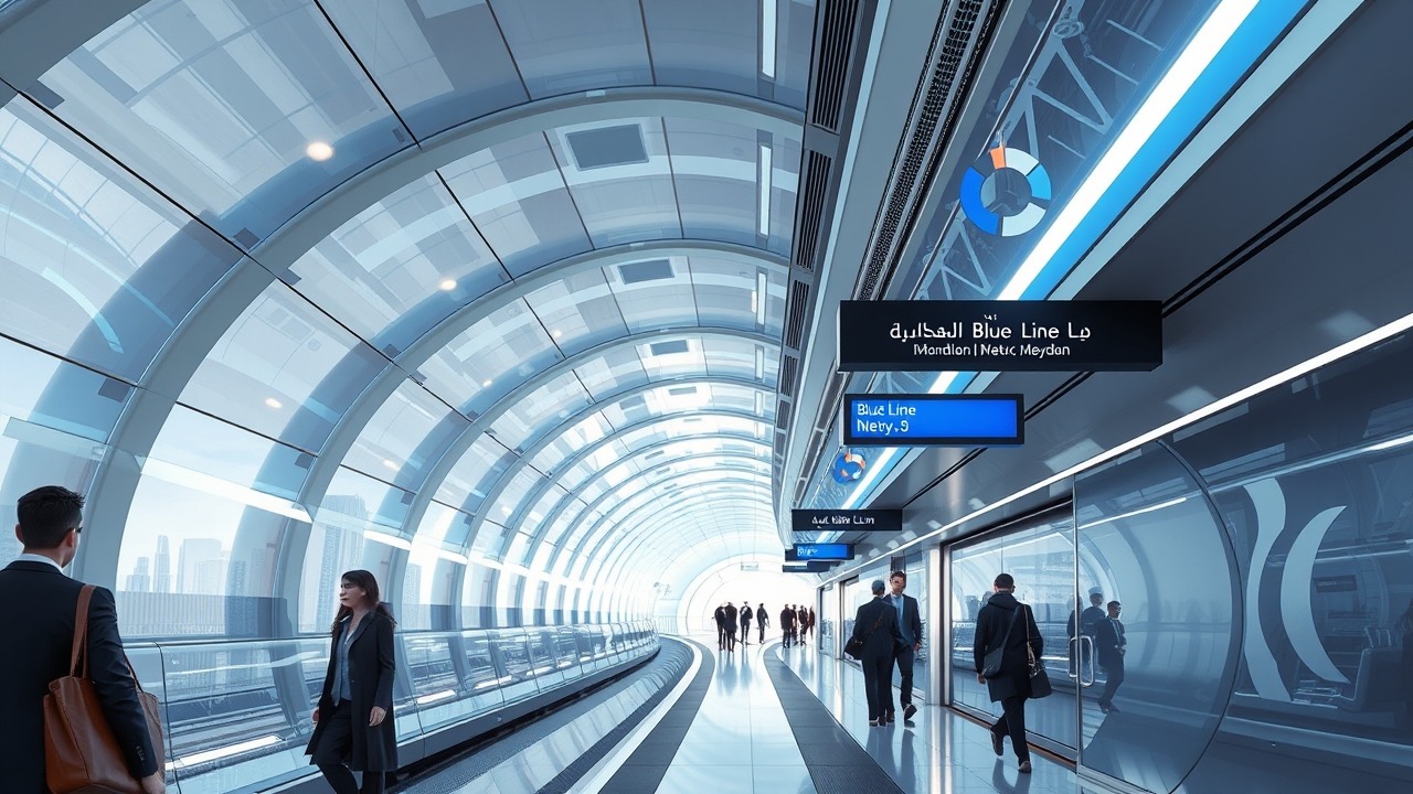 Futuristic Blue Line Metro station near Meydan district