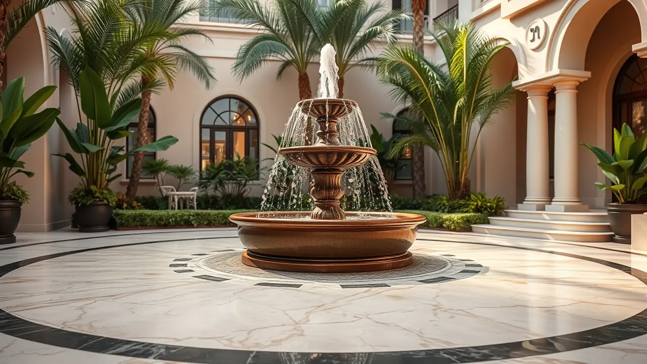 Luxuriöser Springbrunnen in einer exklusiven Wohnanlage in Dubai