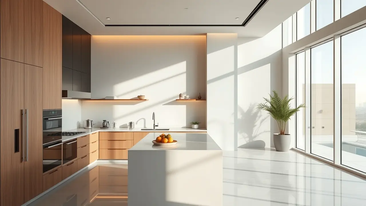 Minimalistisches Luxus-Villenküchendesign in Dubai