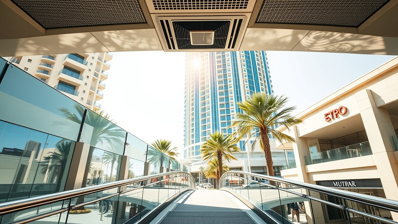 Modern air-conditioned walkway in Dubai residential zone