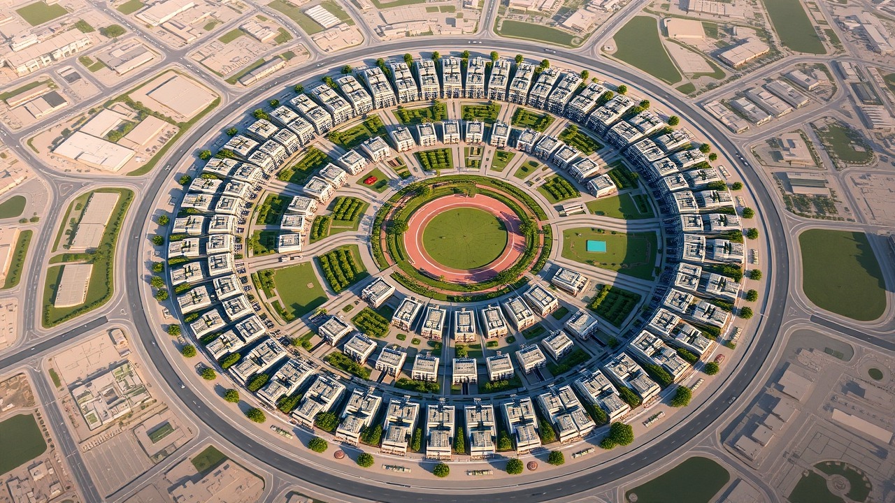 Aerial view of Jumeirah Village Circle JVC property density