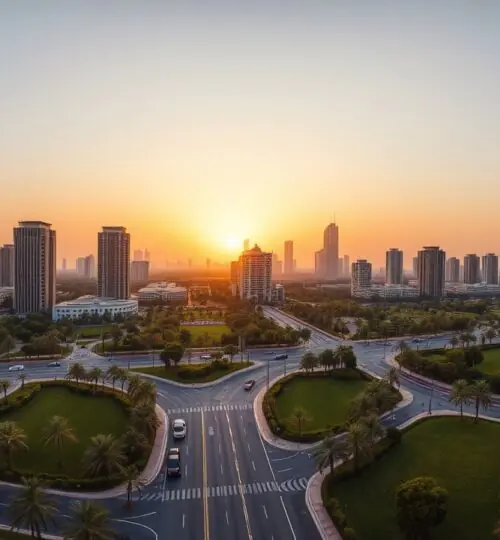La skyline de Dubaï au coucher du soleil en 2026 (JVC)