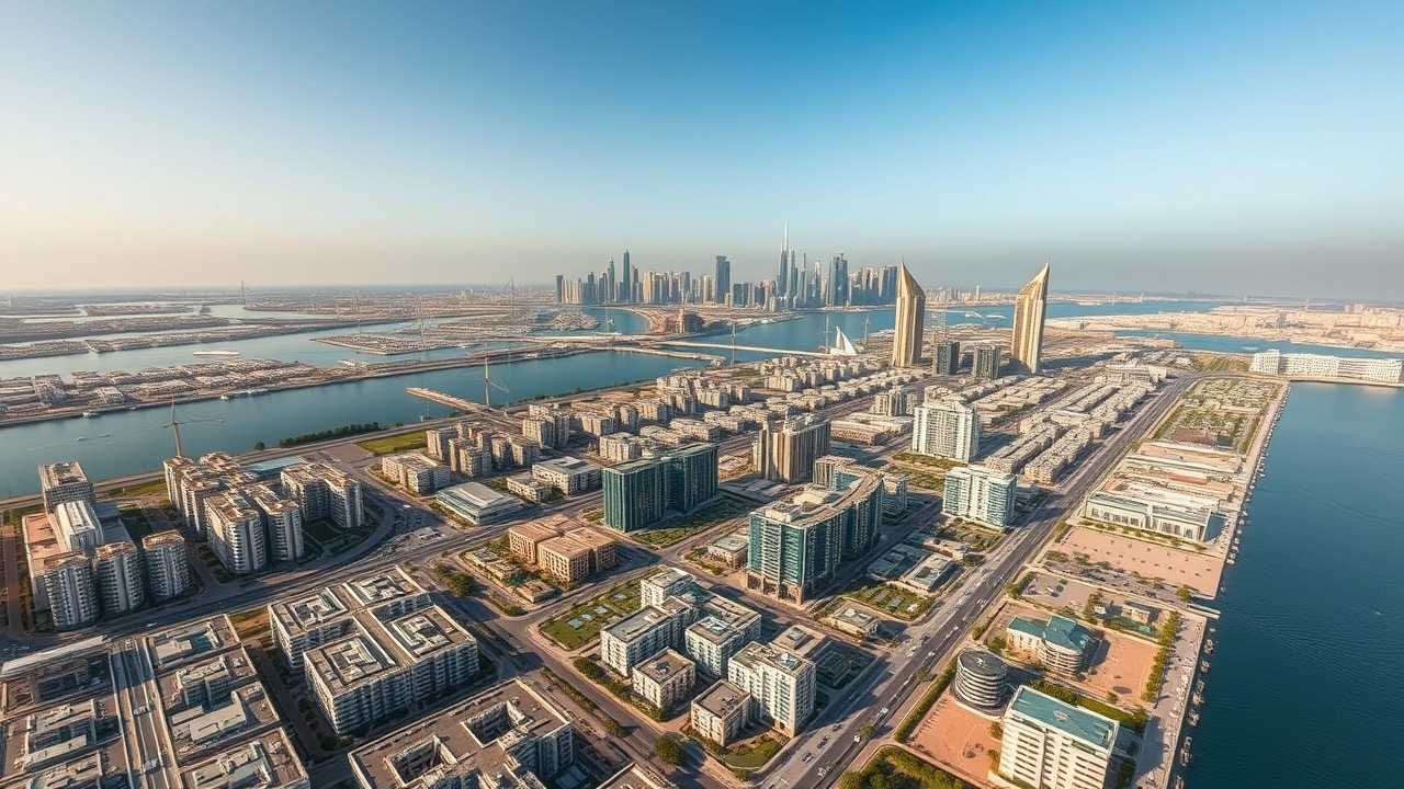 Aerial view of Al Jaddaf Waterfront and Dubai Creek Harbour