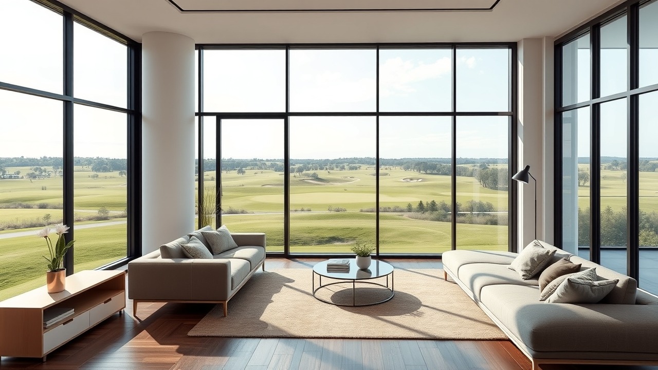 Modern apartment interior with golf course views Dubai