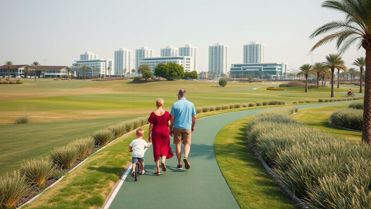Green loop cycling path in Dubai Sports City