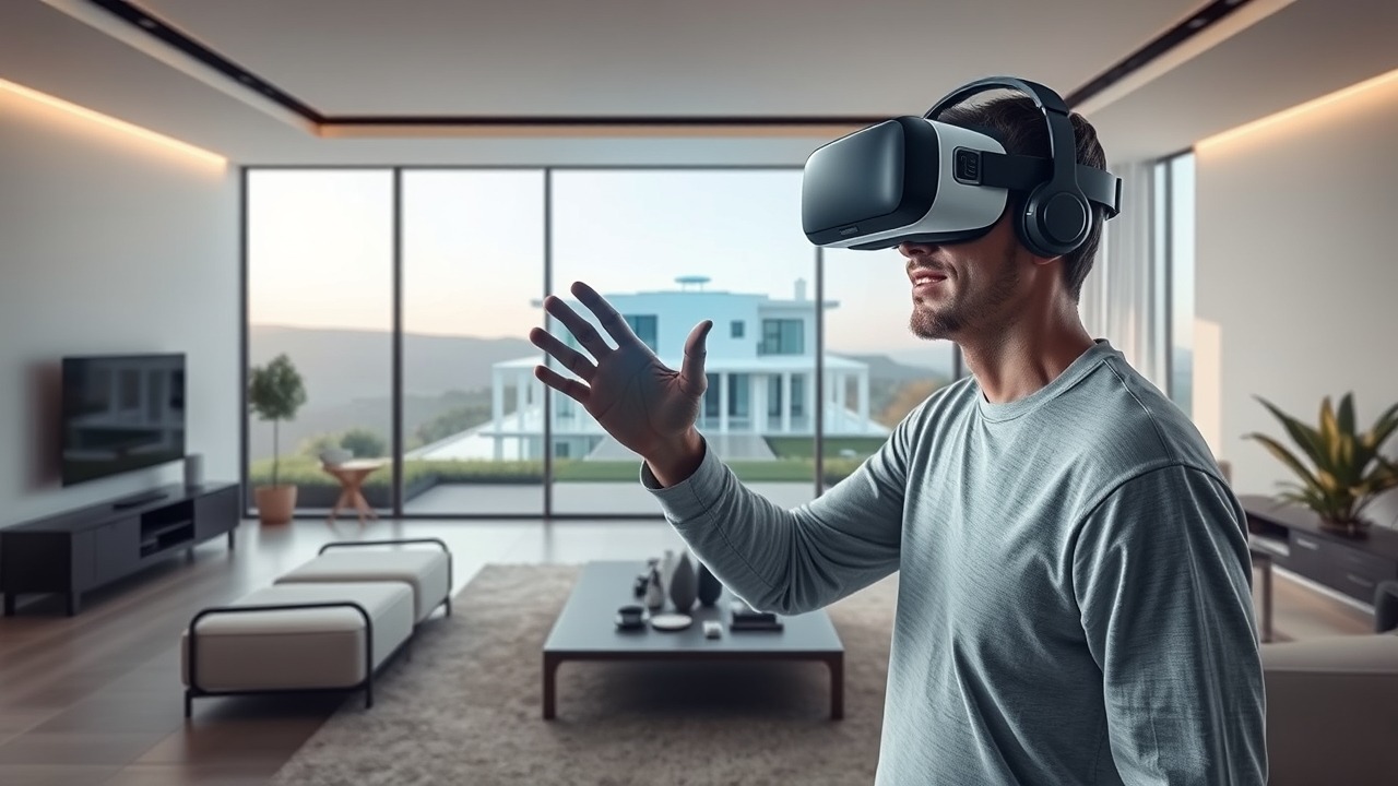 Buyer using VR to tour a Dubai villa virtually