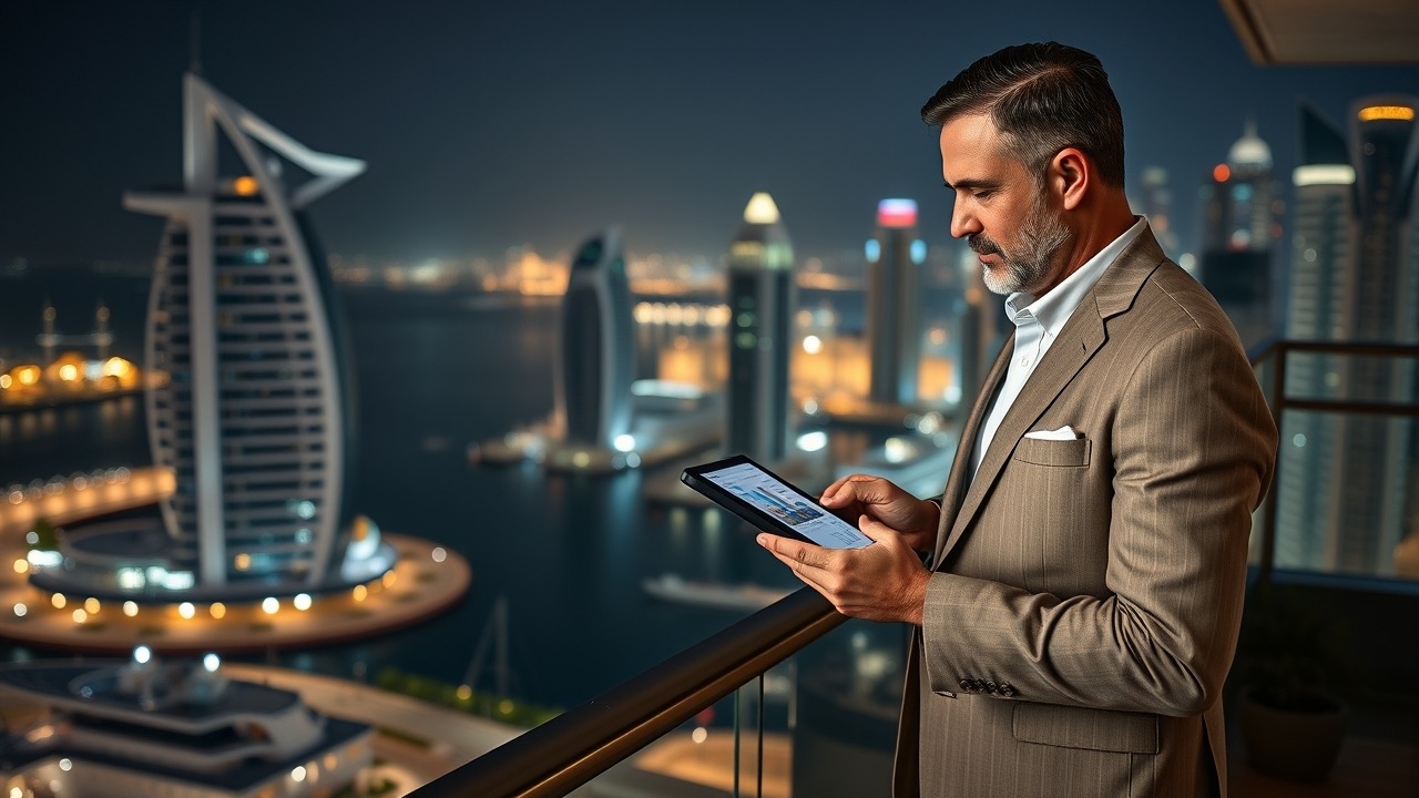 HNWI investor overlooking Dubai Marina skyline