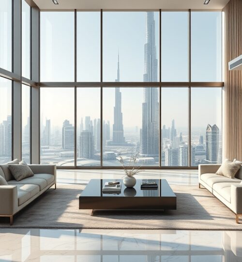 Staged luxury penthouse in Dubai with Burj Khalifa view