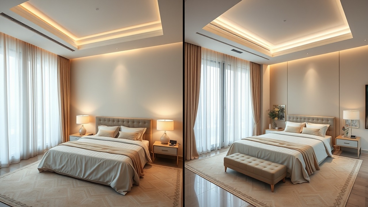 Before and after comparison of staged bedroom in Dubai