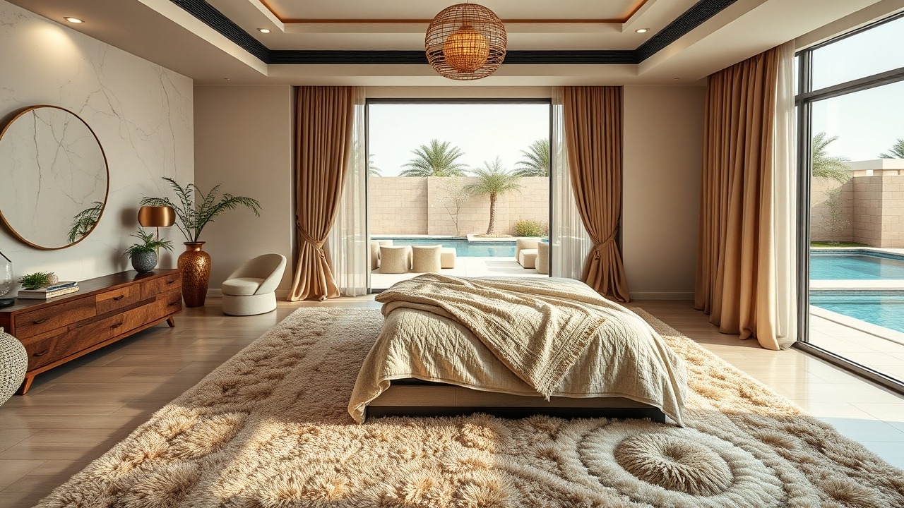 Staged master suite with organic luxury theme in Dubai