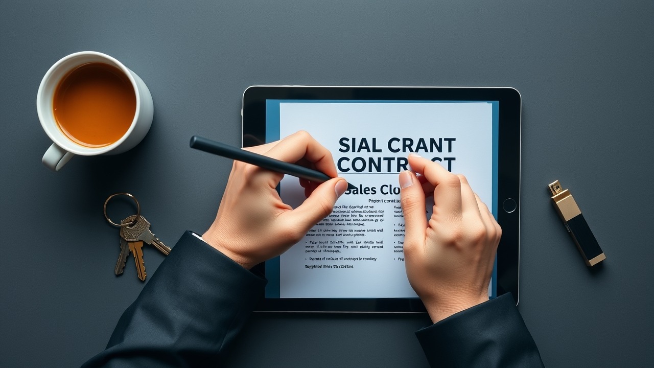 Signing a digital property contract on a tablet