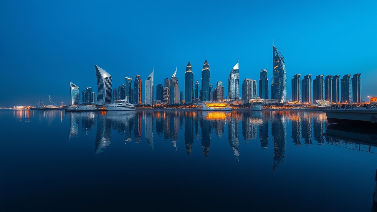 Dubai Creek Harbour skyline at blue hour