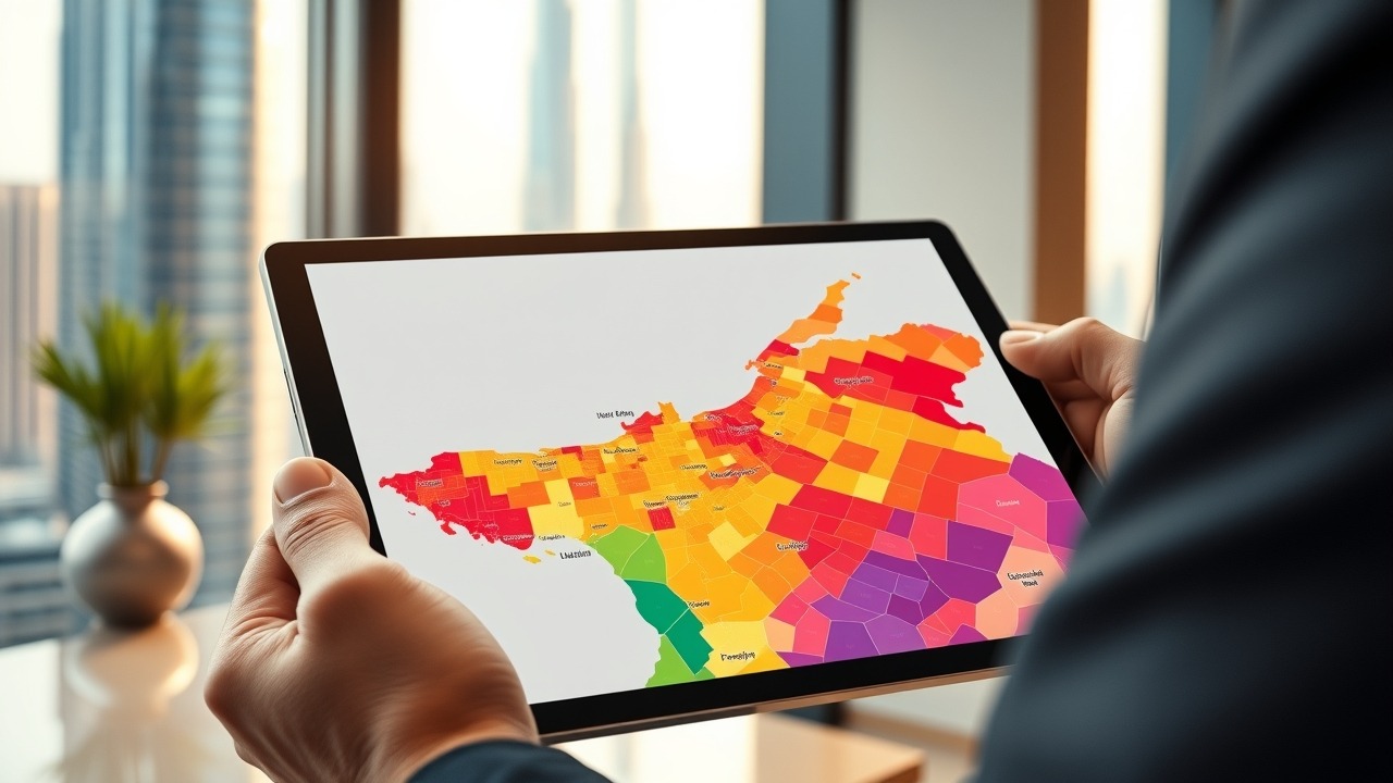 Digital real estate heat map of Dubai showing market trends