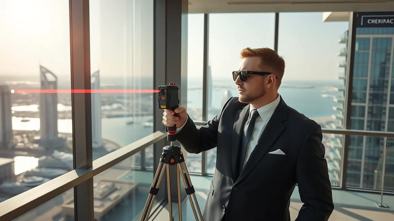 Expert en évaluation immobilière mesurant un penthouse de luxe à Dubaï