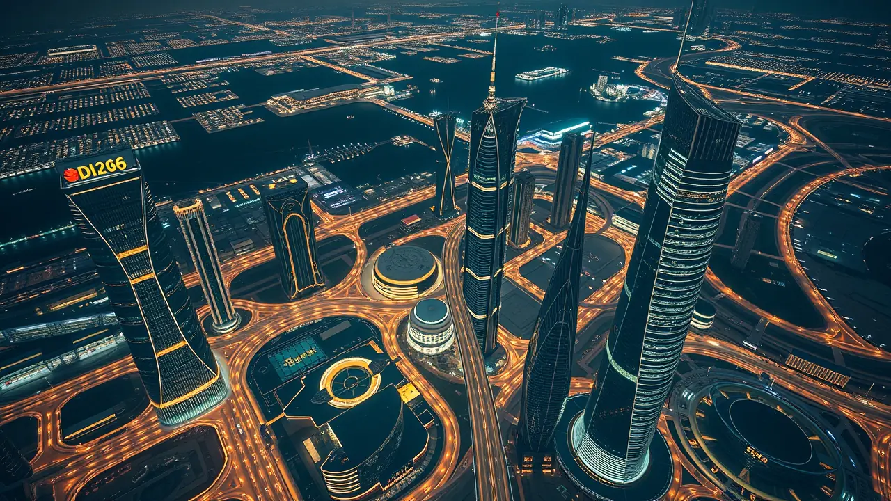 Vue aérienne du quartier commercial du DIFC en 2026, de nuit