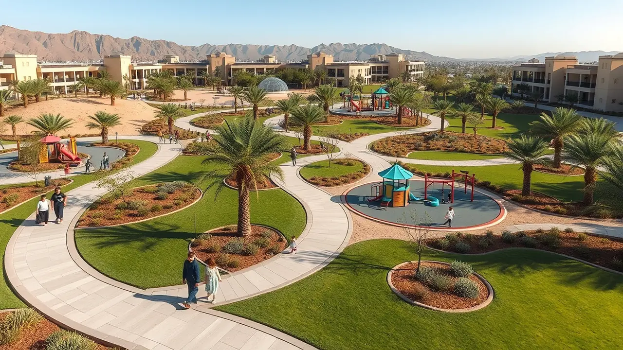 Paisaje y servicios del Parque Central de Mudon