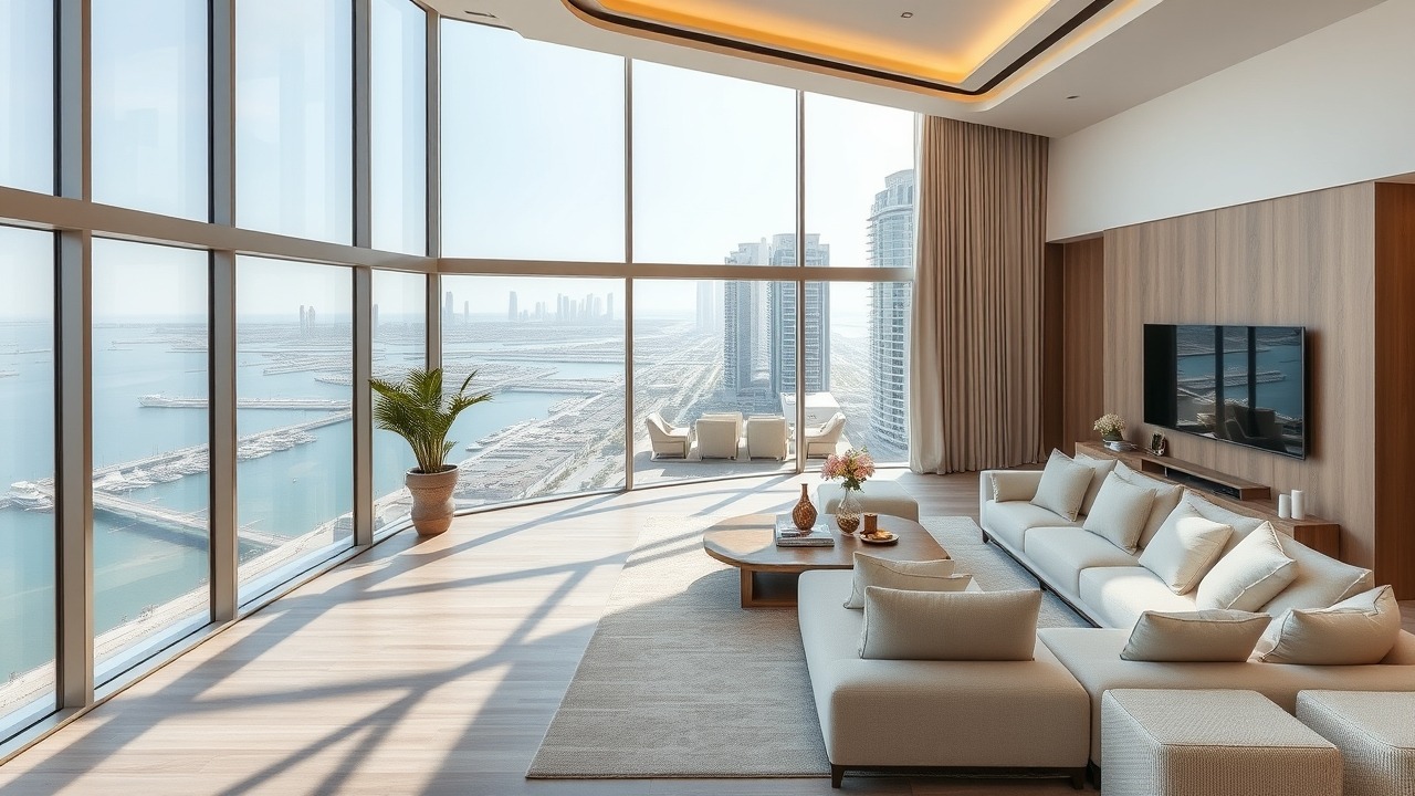 Luxury penthouse interior with sea views in Port de La Mer.