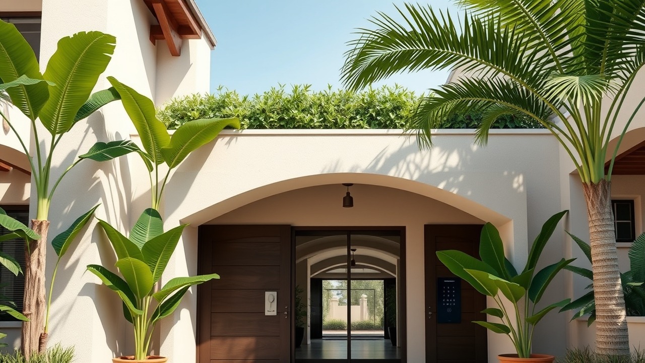 Elegant arched entrance of a residential building in Jumeirah 1.