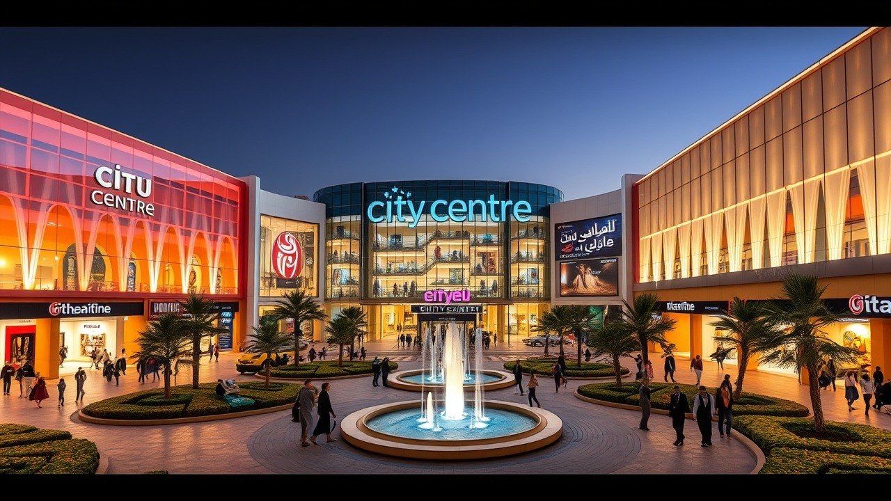 City Centre Me'aisem mall exterior at night