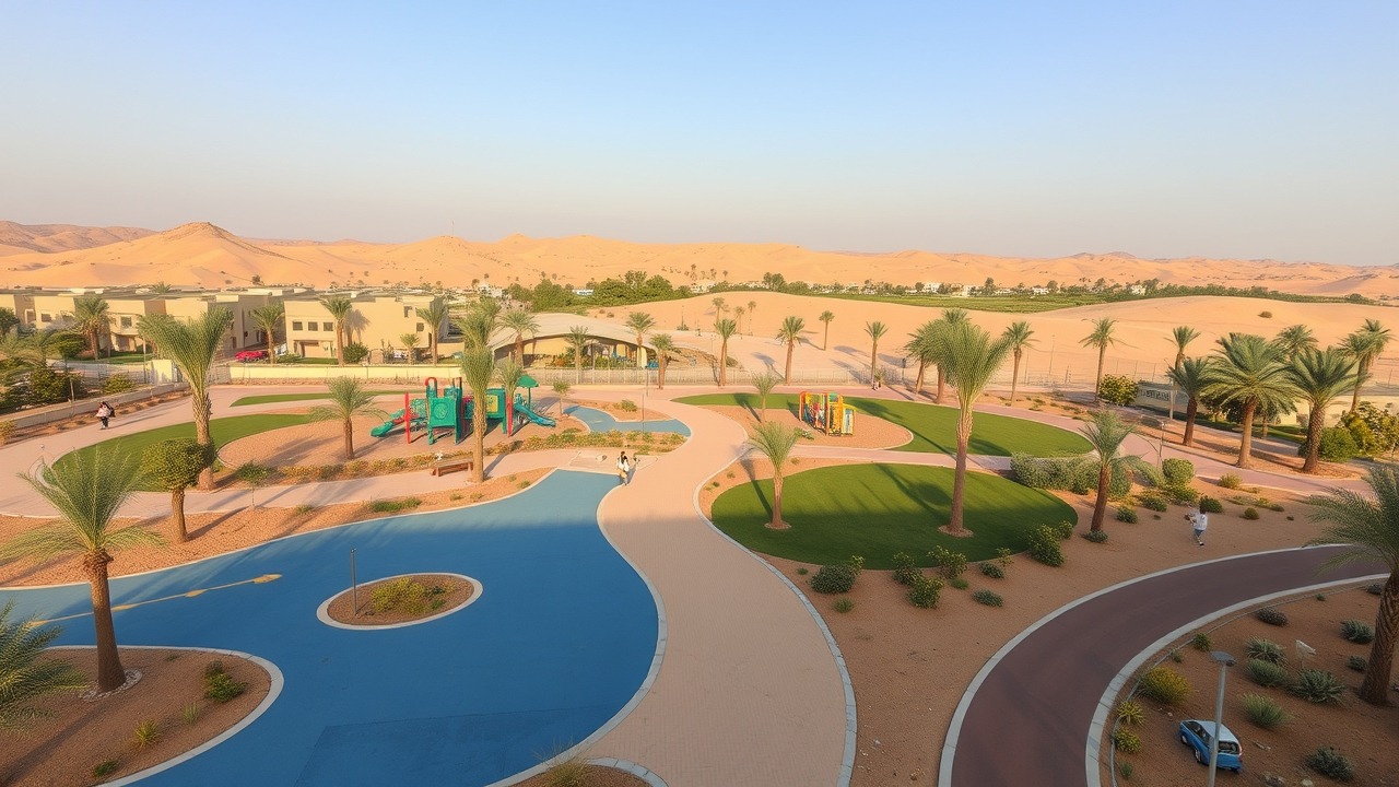 Lush community park and landscaping in Remraam