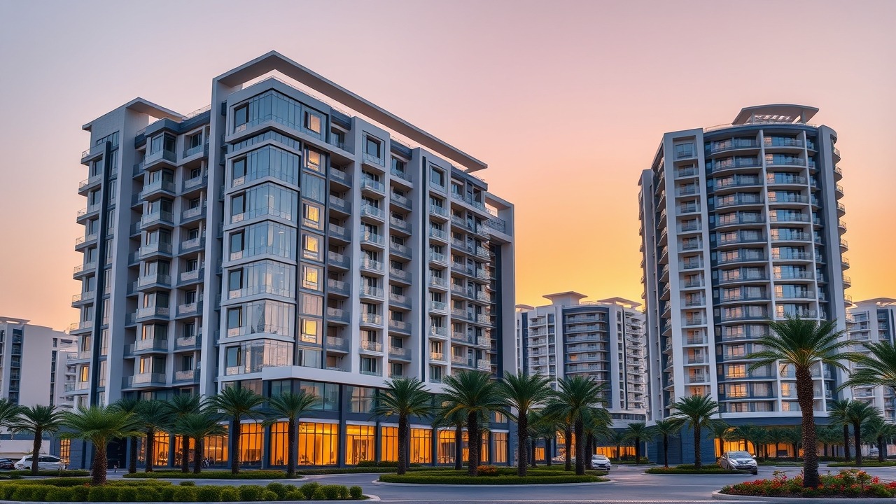 Modern residential development in Dubai Studio City exterior