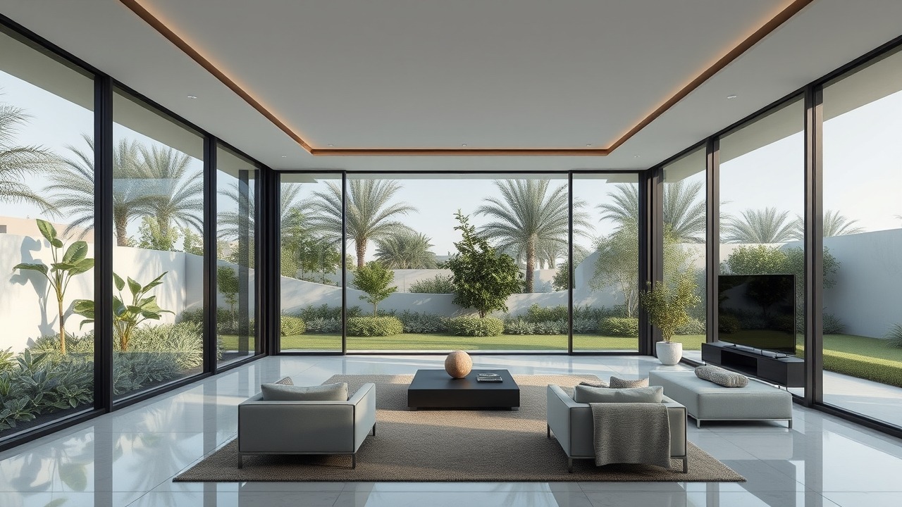 Modern villa interior with biophilic design in Al Barari