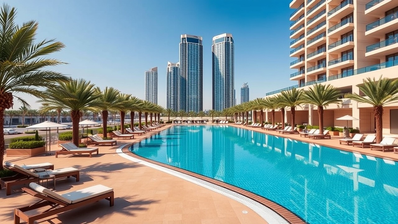 Residential pool deck and amenities at Al Habtoor City