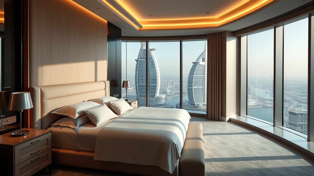 Modern master bedroom in Habtoor Tower