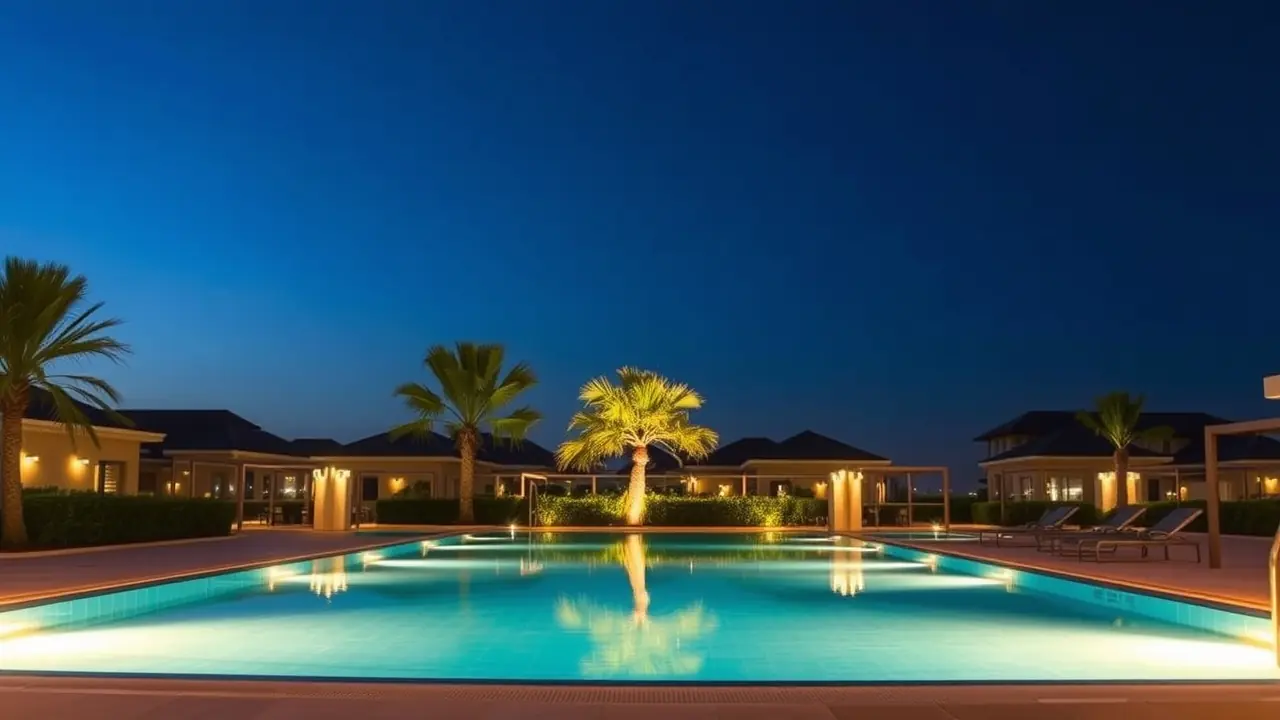 Der Infinity-Pool von Cherrywoods bei Nacht