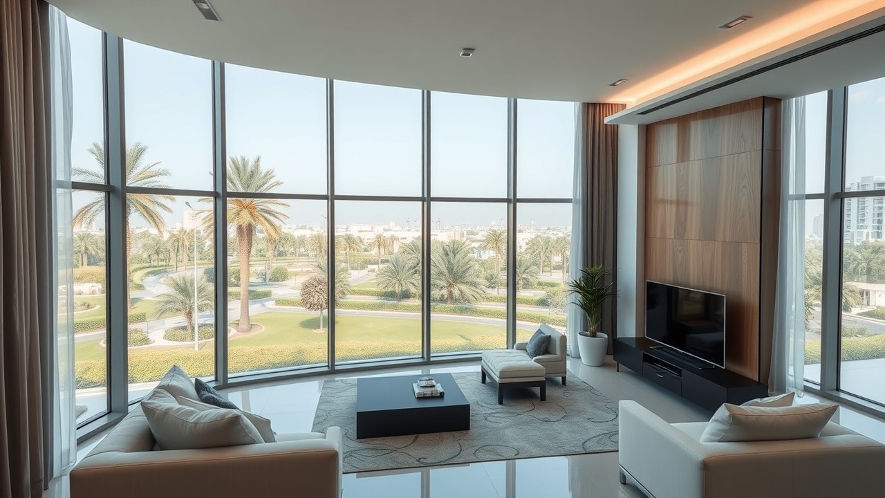 Luxury apartment interior Dubai South with park view
