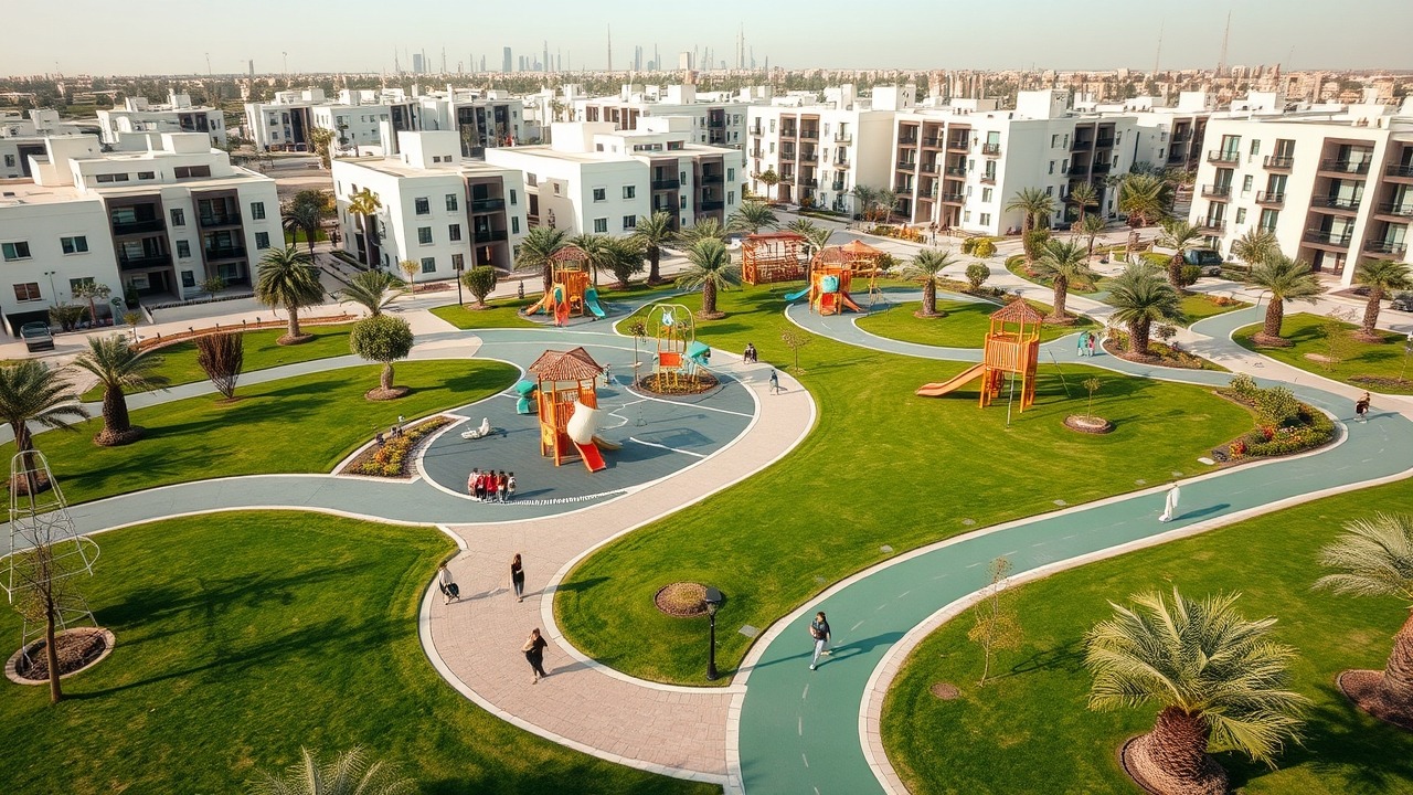 Green community park in Dubai South Residential District