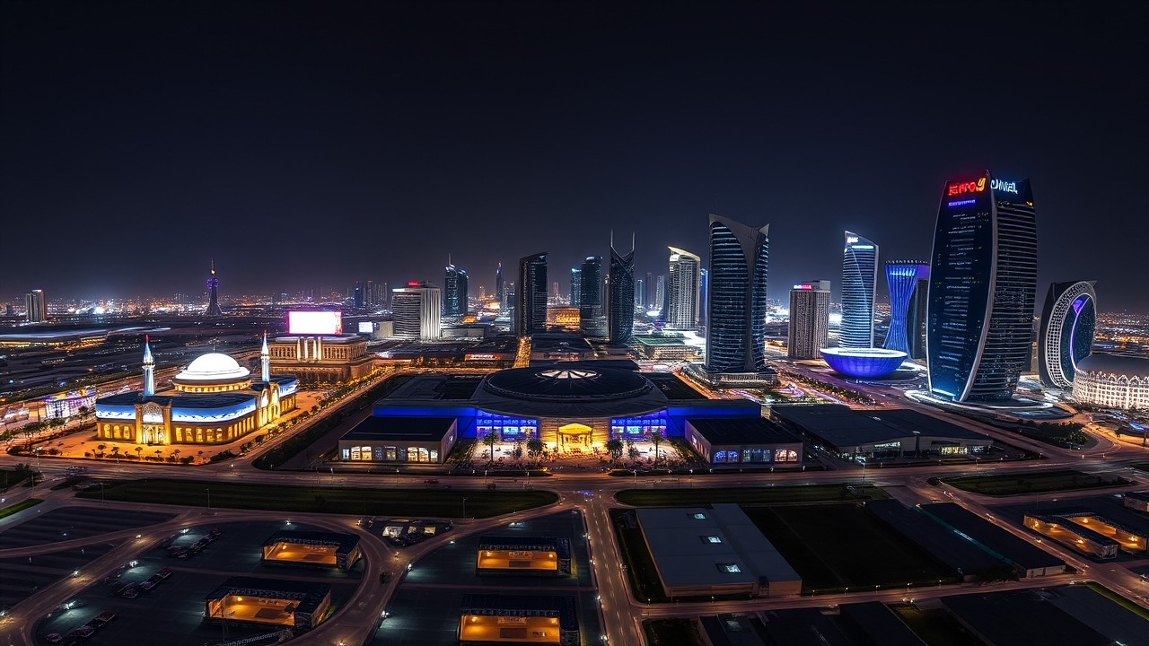 Expo City Dubai skyline at night