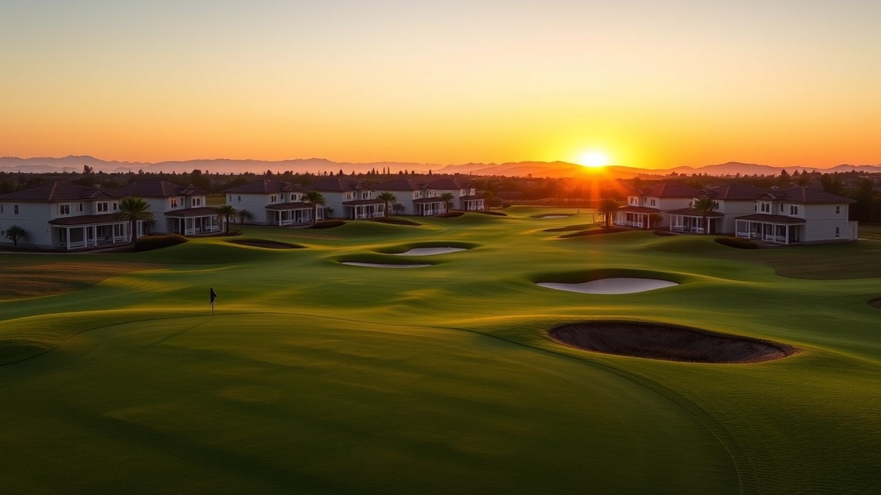 Sunset over the Living Legends golf course in Dubailand