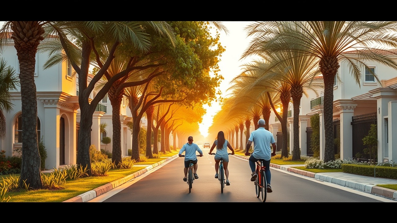 Family friendly gated community street in Living Legends Dubai