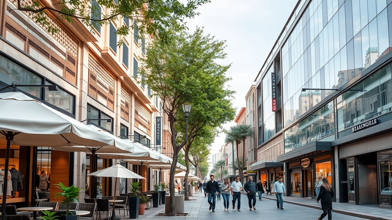 Retail promenade and cafes in Majan district