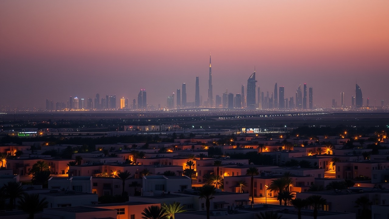 Serena Community Night View with Dubai Skyline