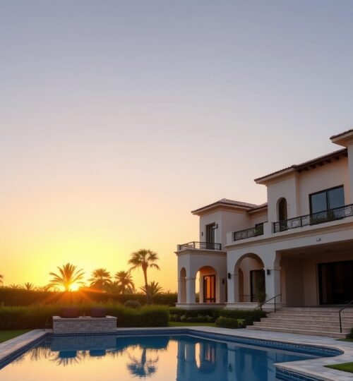Luxury Mediterranean villa in The Villa project Dubai at sunset