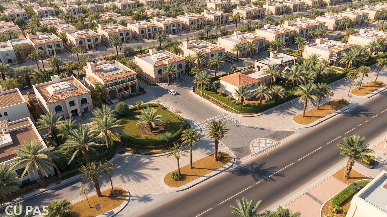Aerial view of The Villa community Dubailand with large plots