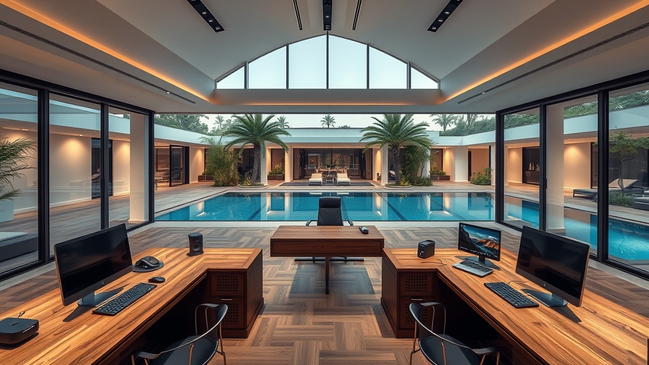 Modern home office layout in a spacious Dubai villa