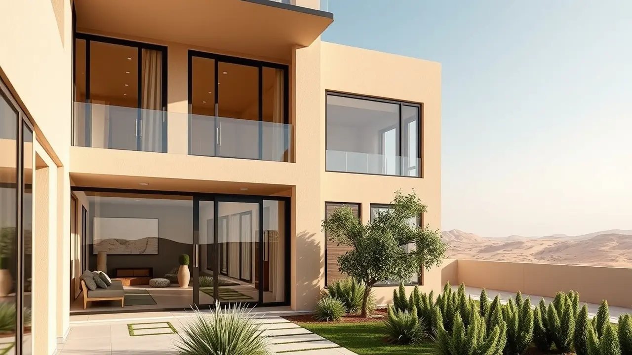 Extérieur de maison de ville moderne dans The Valley, Dubaï