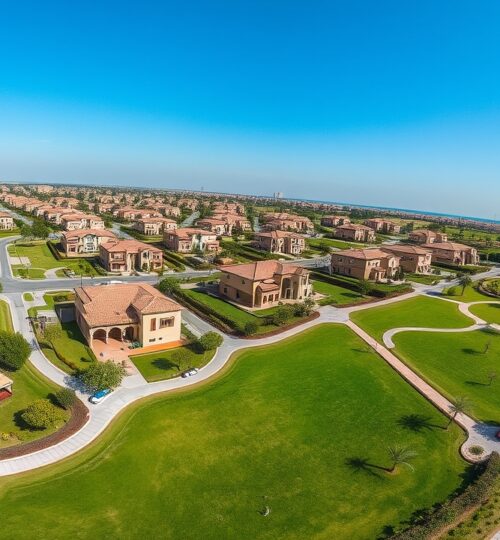 Aerial view of Villanova community Dubai featuring Amaranta and La Quinta